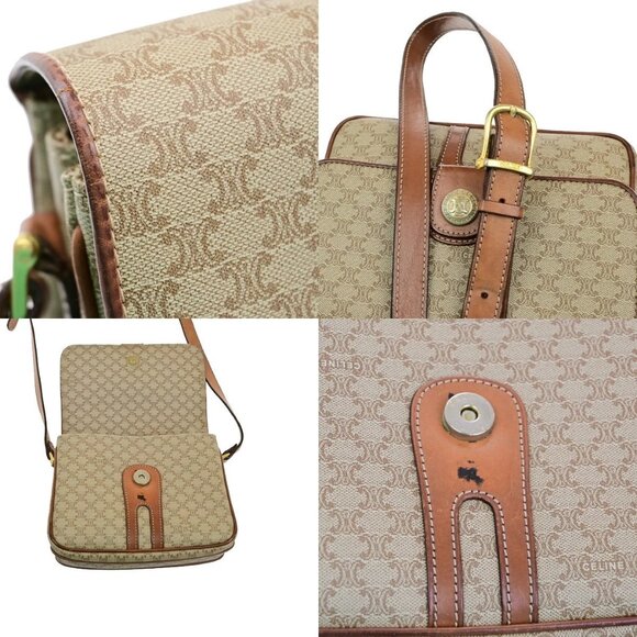 CELINE Logo Macadam Pattern Shoulder Bag PVC Leather Brown GHW Italy 65YH141 - Picture 9 of 16